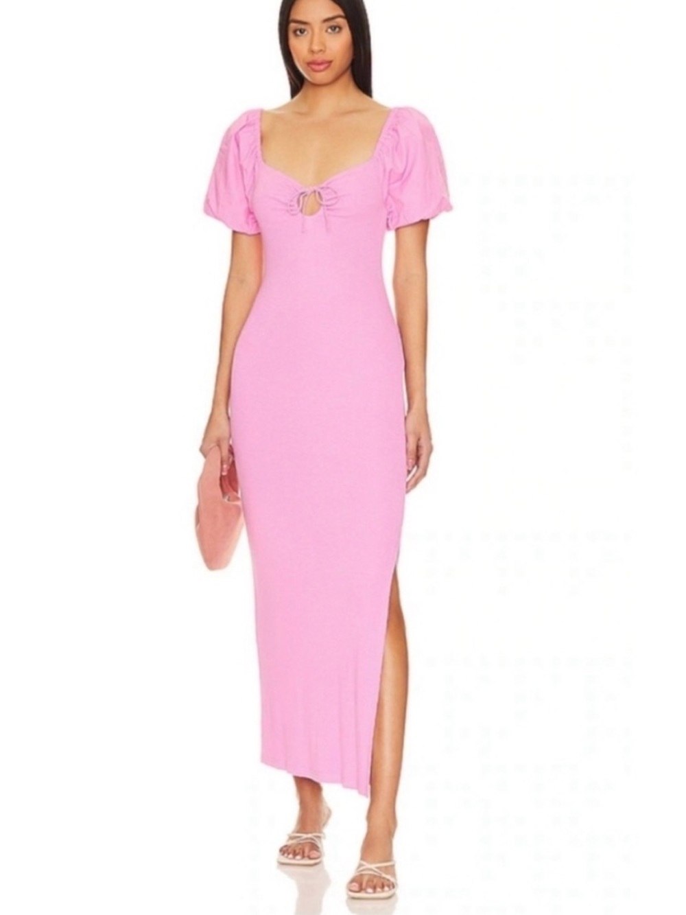 l*space Pink Puff-Sleeve Maxi Dress with Front Keyhole